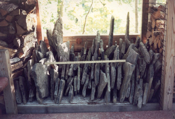 A row of freshly collected Trenton limestone slabs.