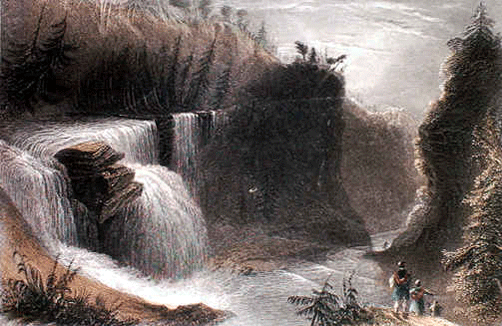 Woodcut image after William H. Bartlett, Trenton Falls, View Down the Ravine, 1837